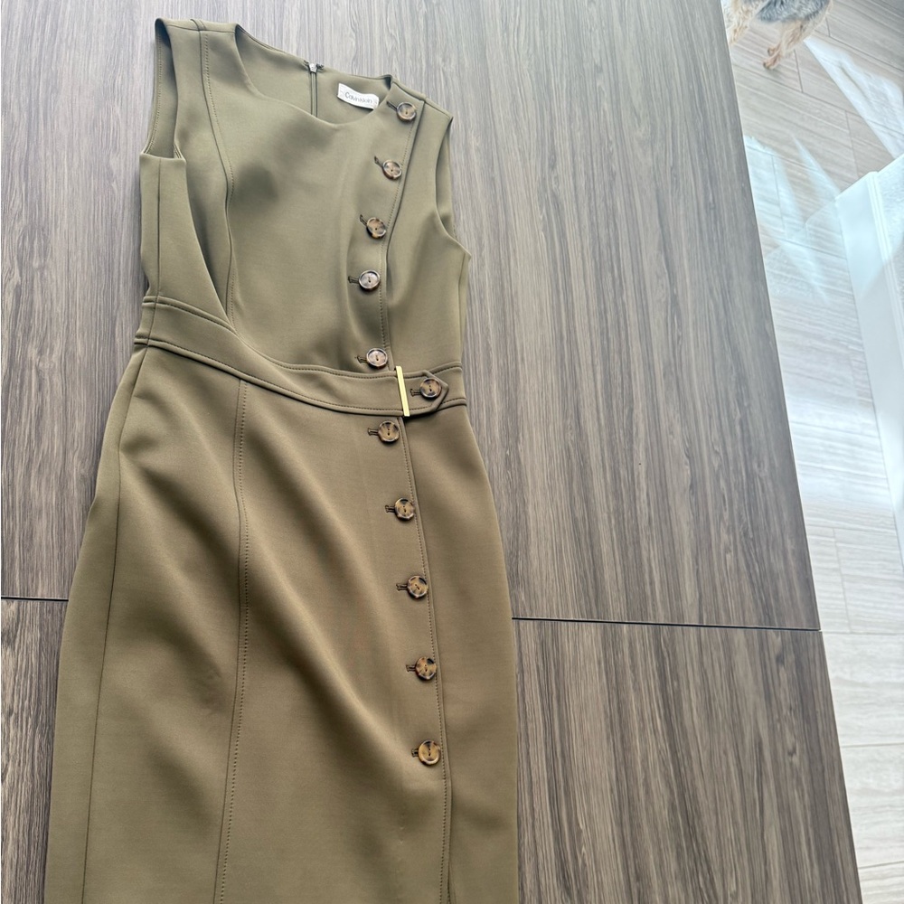 Calvin Klein Collection Olive Dress with Button Detail
